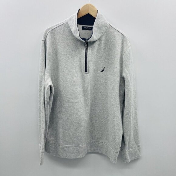 Nautica Mens Size XL 1/4 Zip Mock Neck Fleece Lined Pullover Sweatshirt in Gray - Picture 1 of 5